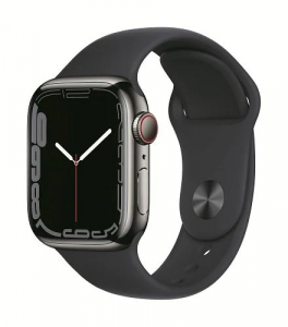 Apple Watch Series 7 GPS+Cellular 41mm grafitszínű rozsdamentes acél tok, éjfekete sportszíj (MNC23HC/A)