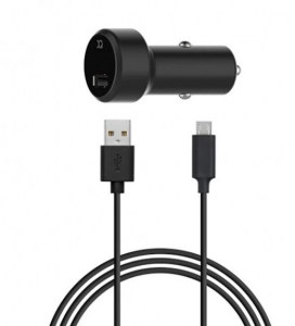 XQISIT autós töltő USB-A aljzat (5V/2.4A, gyorstöltő + microUSB kábel) fekete (31527)