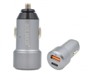 DUX DUCIS autós töltő USB-A + USB-C aljzat (5V/3A, 24W, PD gyorstöltő 3.0) szürke (B30)