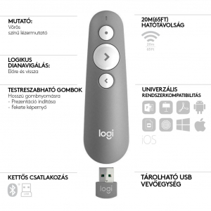 Logitech R500s lézer pointer prezentáló eszköz, középszürke (910-006520)