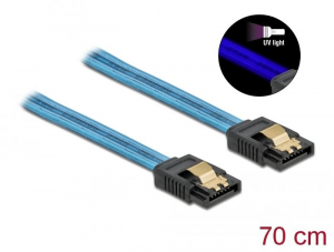 Delock 6 Gb/s SATA kábel UV fényhatással kék színű 70cm (82133)
