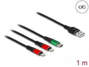 Delock USB töltő kábel 3 az 1 A-típusú apa 2 x Lightning - eUSB Type-C 1m (86821)