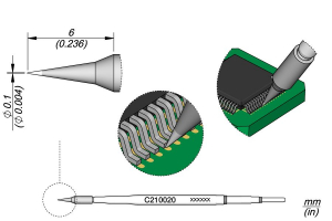 JBC Tools C210020 forraszt&oacute;hegy, g&ouml;mb&ouml;lyű, egyenes 0.1 mm