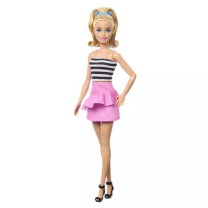 Mattel Barbie: Fashionista 65. évfordulós baba fekete-fehér csíkos topban (HRH11)