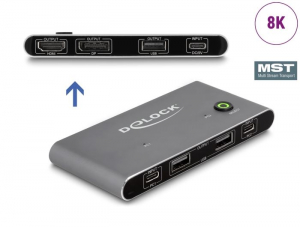 Delock USB-C-s KVM kapcsoló HDMI és DisplayPort-hoz 8K MST USB 2.0 csatlakozó felülettel (11485)