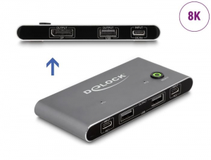 Delock USB-C-s KVM kapcsoló DisplayPort-hez 8K 30 Hz USB 2.0 csatlakozó felülettel (11487)