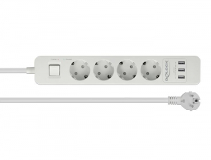 Delock négy foglalatú hosszabbítós konnektor USB töltővel fehér (11206)