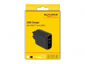 Delock USB-C PD 3.0 + USB-A 20W+12W hálózati töltő (41455)