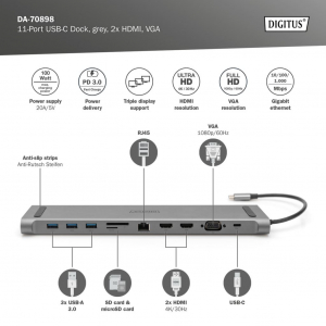 Digitus 11-Port USB-C Dock notebook dokkoló (DA-70898)