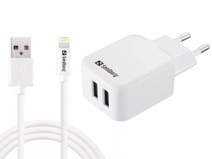 Sandberg 441-03 2xUSB-A hálózati töltő, USB-A - Lightning kábellel fehér