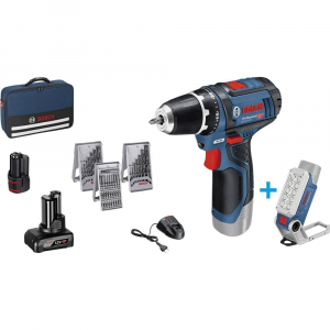 Bosch Professional GSR 12V-15 + GLI DeciLED Akkus fúrócsavarozó 12 V 2 Ah 4 Ah Lítiumion akkus lámpával 2. akkuval