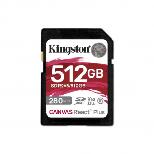 512GB SDXC Kingston Canvas React Plus CL10 UHS-II U3 V60 memóriakártya (SDR2V6/512GB)