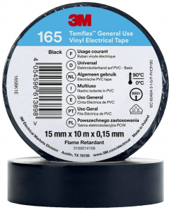 3M Temflex 165 165BK1E vinil szigetelőszalag, fekete, 10 m x 15 mm