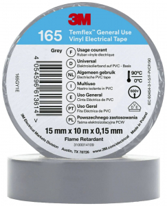 3M Temflex 165 165GY1E vinil szigetelőszalag, szürke, 10 m x 15 mm