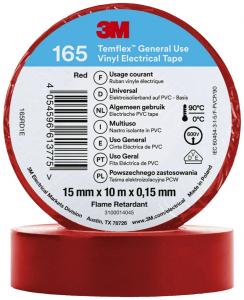 3M Temflex 165 165RD1E vinil szigetelőszalag, piros, 10 m x 15 mm