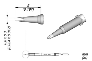 JBC Tools C115108 forraszt&oacute;hegy, v&eacute;ső forma, egyenes 0.6 x 0.3 mm, hossza 5 mm