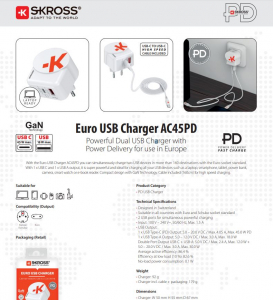 SKROSS Euro USB Charger AC45PD hálózati töltő (1.302424)