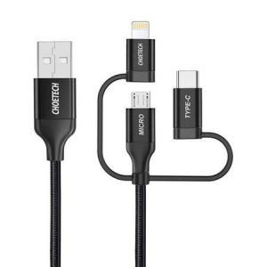 Choetech 3in1 USB-A -> Lightning/Micro USB/USB-C kábel 1,2m fekete (IP0030)