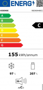 Hisense RB390N4BCC alulfagyasztós hűtőszekrény inox