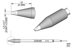 JBC Tools C245406 forrasztóhegy, véső forma, egyenes 1.2 x 0.7 mm, hossza 10 mm