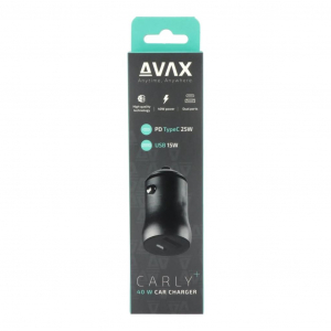 AVAX CC601B CARLY+ USB-A (QC) + USB-C (PD) 40W autós töltő fekete