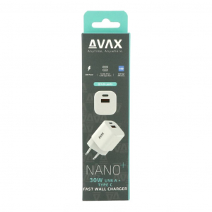 AVAX CH640W NANO+ hálózati fali töltő USB-A + USB-C 30W GAN