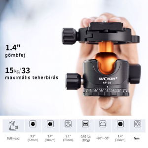 K&F Concept A254C4+BH-35L karbon állvány + monopod fekete-narancs (KF-09-101V1)