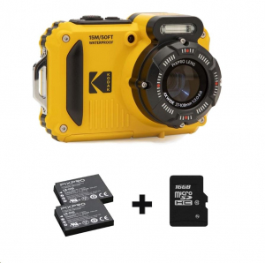 Kodak Pixpro WPZ2 vízálló/porálló/ütésálló digitális fényképezőgép sárga + 2db akku és 16GB memóriakártya