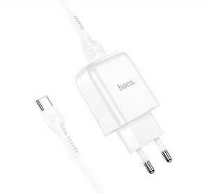 Hoco N2 Vigour h&aacute;l&oacute;zati t&ouml;ltő adapter feh&eacute;r + USB-C k&aacute;bel
