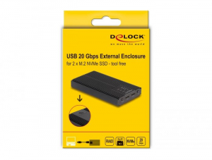 Delock USB 20 Gbps külső ház 2 db. M.2 NVMe PCIe SSD számára (42022)