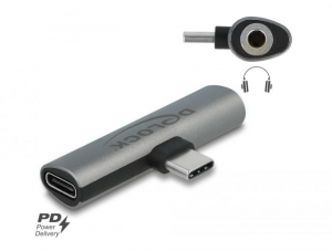 Delock USB-C - sztereo jack anya és USB-C  PD adapter (64186)