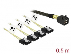 Delock Mini SAS HD SFF-8643 > 4 x SATA 7 Pin kábel 0,5 m (83392)