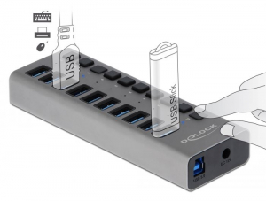 Delock SuperSpeed USB hub 10db USB 3.0 csatlakozóval és kapcsolóval (63670)