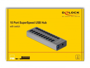 Delock SuperSpeed USB hub 10db USB 3.0 csatlakozóval és kapcsolóval (63670)