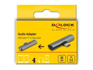 Delock USB-C - sztereo jack anya és USB-C  PD adapter (64186)