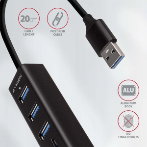 Axagon HMA-CR3A 3 portos USB3.2 Gen 1 hub kártyaolvasóval fekete