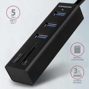 Axagon HMA-CR3A 3 portos USB3.2 Gen 1 hub kártyaolvasóval fekete