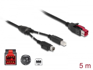 Delock PoweredUSB k&aacute;bel apa 24 V > B-t&iacute;pus&uacute; USB apa + Hosiden Mini-DIN 3 tűs apa 5m POS nyomtat&oacute;khoz (85491)