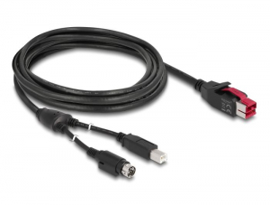 Delock PoweredUSB k&aacute;bel apa 24 V > B-t&iacute;pus&uacute; USB apa + Hosiden Mini-DIN 3 tűs apa 4m POS nyomtat&oacute;khoz (85490)
