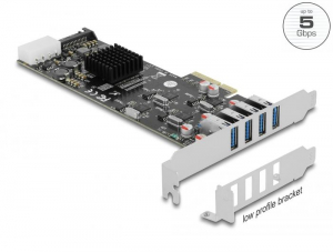 Delock PCI Express x4 k&aacute;rtya - 4 x USB-A 3.2 Gen 1 port (89008)