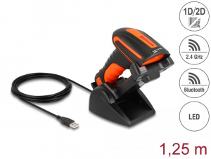 Delock ipari vonalkód olvasó 1D és 2D, 2,4 GHz / Bluetooth, indukciós töltőállomással (90556)