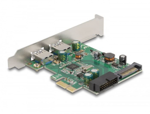 Delock PCI Express x1 k&aacute;rtya - 2 x k&uuml;lső USB-A 3.2 Gen1 (90096)