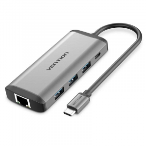 Vention USB-C - HDMI, 3x USB3.0, RJ45, TF,SD,PD dokkoló szürke (CNDHB)