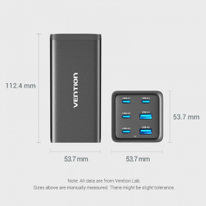 Vention 6 portos USB-A/USB-C hálózati töltő fekete (FENB0-EU)