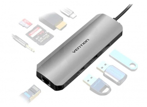 Vention USB-C -> HDMI/USB3.0x3/RJ45/SD/TF/TRRS 3.5mm/PD dokkoló (TOLHB)