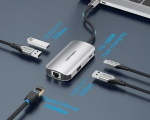 Vention USB-C -> USB3.0x3/RJ45/PD dokkoló (TNFHB)