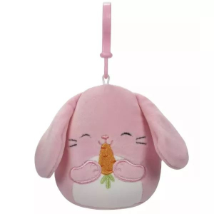 Vega Toys Squishmallows: Bop, a rózsaszín nyuszi plüssfigura kulcstartó sárgarépával 9cm (SQCP00178)