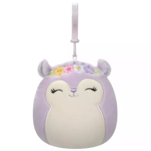 Vega Toys Squishmallows: Sydnee, a lila mókus plüssfigura kulcstartó virágfejdísszel 9cm (SQCP00180)