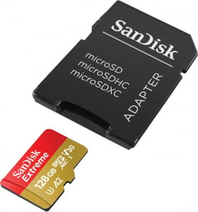 128GB microSDXC Sandisk Extreme U3 A2 V30 + adapter (SDSQXAA-128G-GN6AA / 214510)