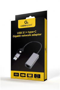 Gembird USB 3.1 + Type-C Gigabit hálózati adapter (A-USB3AC-LAN-01)